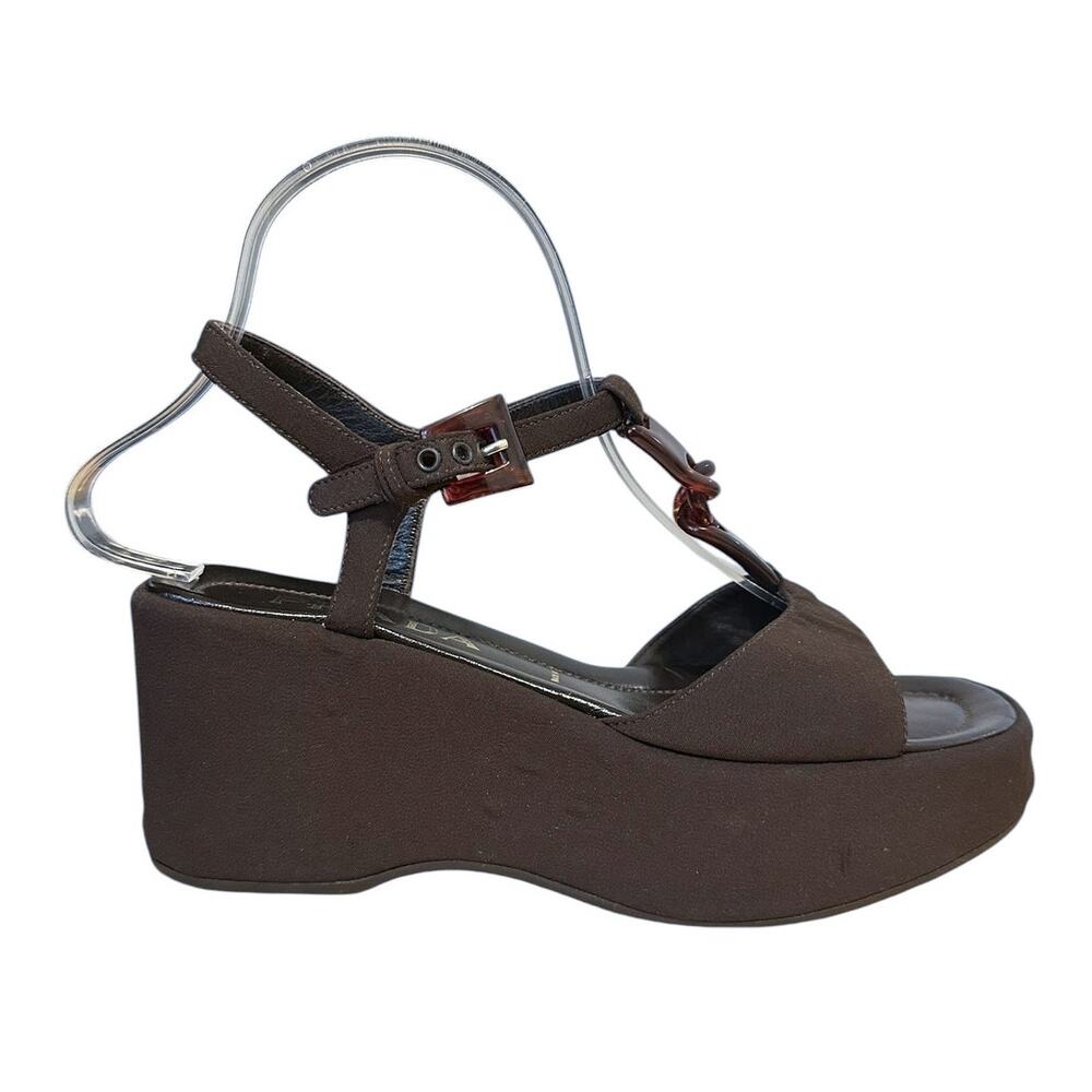 Prada vintage brown platform wedge sandals tortoise chain Y2K 8 - Picture 2 of 10